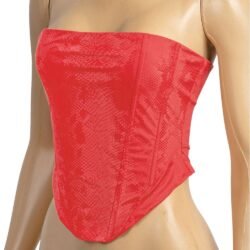 Matte Strapless Snake Print Corset Top Red - Image 3