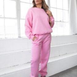 Varsity Fleece Jogger Set Light Pink - Image 2