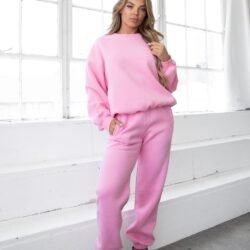 Varsity Fleece Jogger Set Light Pink